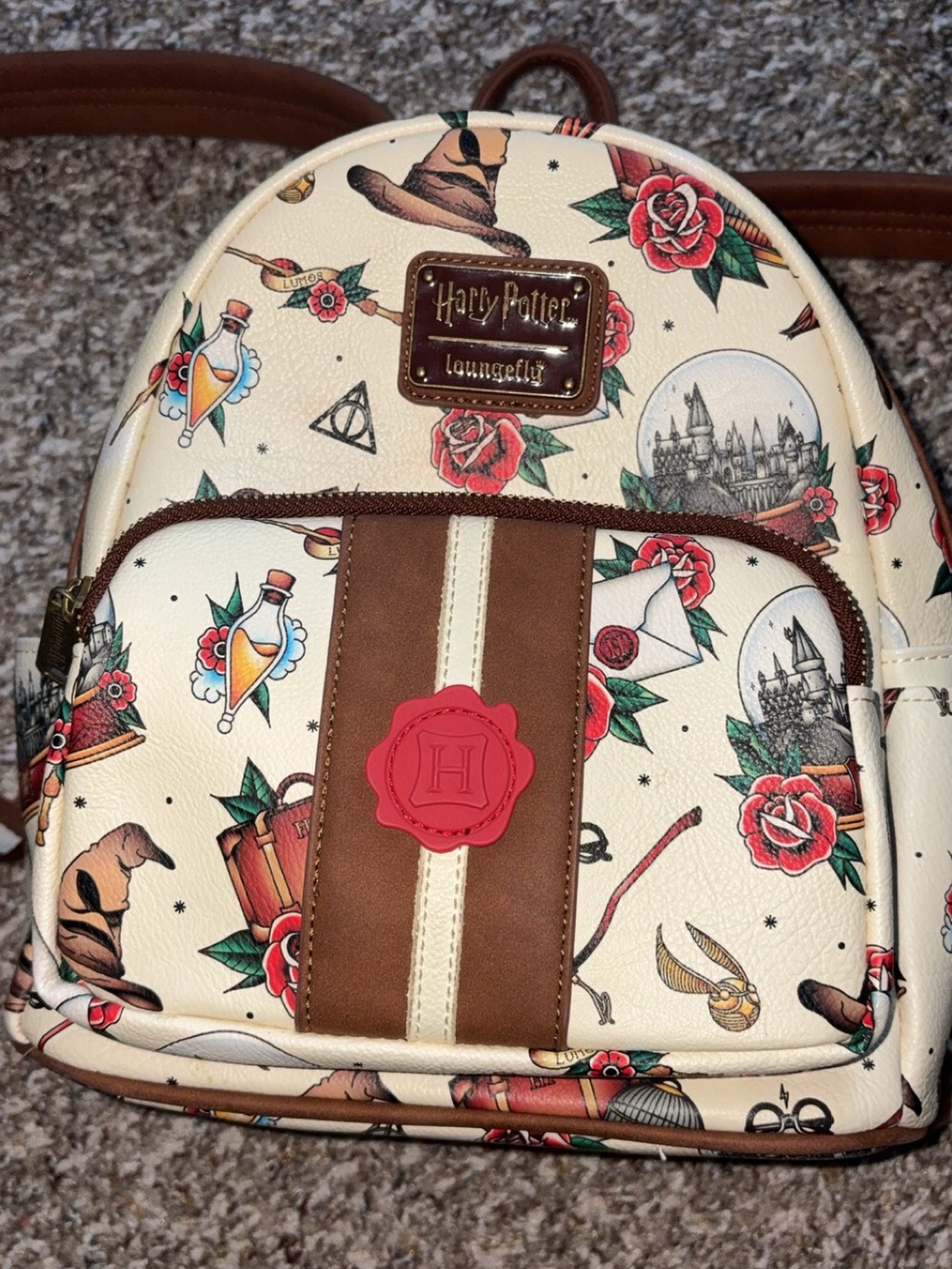 Loungefly Cream Harry Potter Floral Mini Backpack with Brown Trim